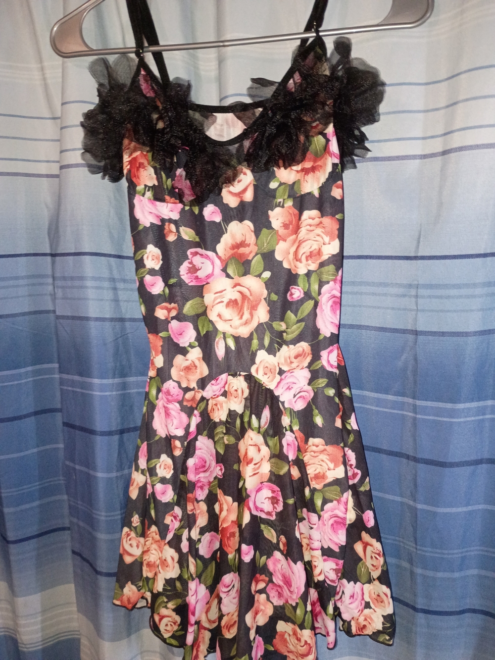 Black Floral Nightgown with Lace Accents